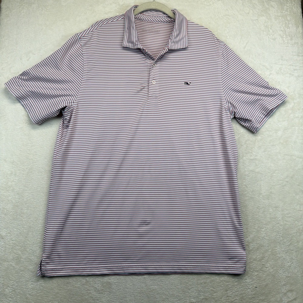 Vineyard Vines Performance Golf Polo Shirt Men's Large Striped Whale Logo